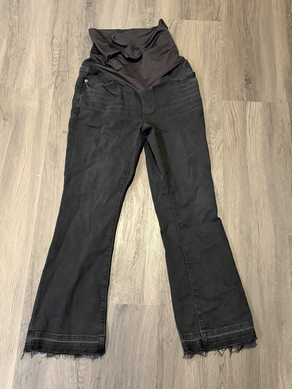 LOFT Maternity Bootcut Jeans Size 2 Black Dark Wash Stretch Raw Hem High Rise
